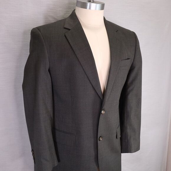 Jos A Bank Sport Coat Mens 41R Wool Gray Micro Plaid Lined Jacket Blazer - Picture 14 of 16
